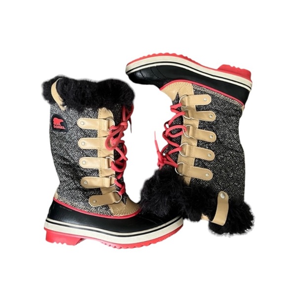 Sorel Tofino Brown,Tan, Red, blackHerringbone Lace Up Womens Winter Boots Size 5 - Picture 8 of 11